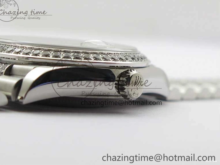 MiroTime 0309 SmoothTexture Day-Date 36mm 128239 SS Crystal BP Best Edition Black MOP Crystal Marker Dial on SS President Bracelet A 2681